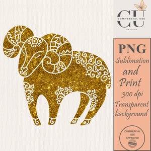 Dierenriem Ram PNG-bestand goud glitter dier vectorhoroscoop illustraties astrologie dier sublimatie ontwerp sterrenbeeld clipart geboortejaar