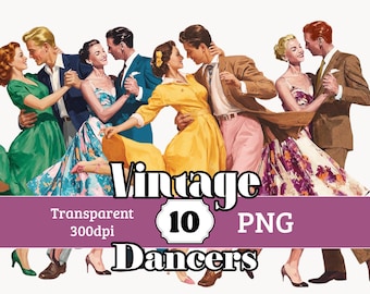 Retro Swing Dancing Couples Bundle of 10 PNG Sublimation Print Design Romance Illustration Ballroom Waltzing Clipart 1950s Style PNG