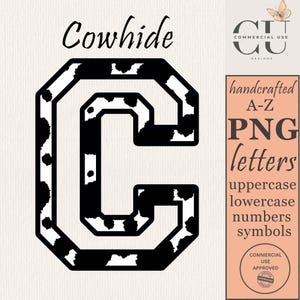 Cow Print Alphabet PNG Cowhide Print Letters Alphabet Transparent Background Varsity Letters Outline Bundle Shapes Digital Paper Sublimation