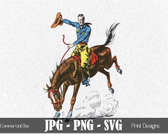Vintage Cowboy PNG SVG Clipart Authentic Sublimation Jpg Retro Clip Art Scrapbooking Stickers Card Vinyl Craft T-shirt Mug Lino Print