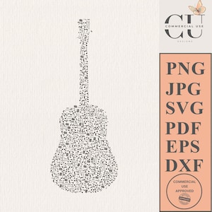 Muzieknoot gitaar SVG clipart symbool jpg-afbeelding digitale download muzikale toonhoogte eps png dxf muziek pdf-vectorbestand Cricut silhouet
