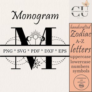 Astrology Split Monogram Svg Split Letter Alphabet Zodiac Horoscope Letters A-Z Files for Cricut Font Designs for Silhouette Dxf Png Eps