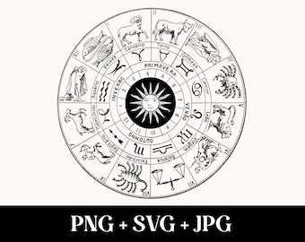 Vintage Astrology Map PNG SVG Zodiac Horoscope Sublimation Design Wicca Vector Clip Art Celestial Clipart Constellation Wheel Vinyl