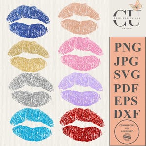 Clipart Lips Glitter Bundle 8 SVG PNG Sublimation Designs Bling Valentines Kiss Art Digital Download T-shirt Commercial Use DXF Eps pdf jpg