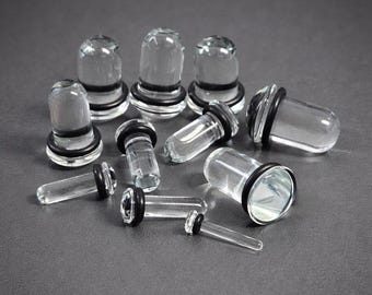 Glass Single Flare  Ear Stretching Dead Stretching Plugs | Clear Glass Gauges For Stretched Ears | Ear Lobe Stretchers | Flesh Tunnels
