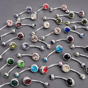 G23 Titanium Double Crystal Belly Bars – 14G Navel Piercing, 11mm Bar, Hypoallergenic Belly Ring