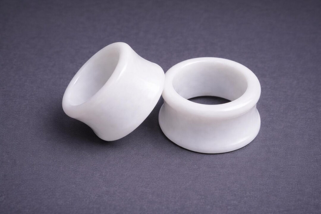 Pair of White Acrylic Ear Tunnels - Smooth Double Flare - Soft Stretch ...
