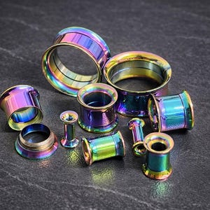 Rainbow Surgical Steel Ear Tunnels – Extra Smooth Screw Fit Double Flare Gauges - Ear Stretchers
