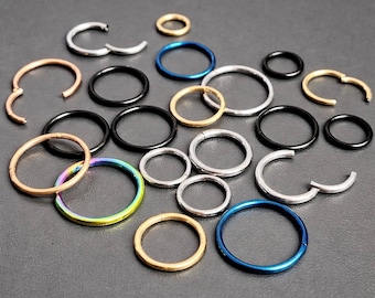 COMPRA 2 Y LLÉVATE 2 GRATIS - Anillo de titanio con bisagra para la nariz, aro para el tabique nasal, aro para el cartílago, aro para la nariz, hélix y trago, aro de titanio con bisagra