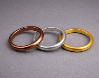 Anillo de bodas de silicona para mujer (para gimnasio y trabajo) - Banda de goma flexible de oro, plata y bronce.