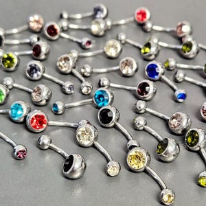 BUY 2 GET 1 FREE - Titanium Double Crystal Belly Bar – 14G Navel Piercing, 11mm Length