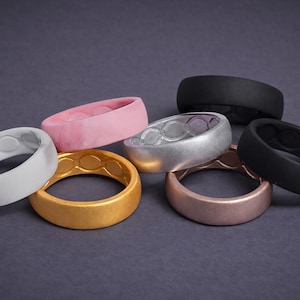 Ladies Internal Groove Silicone Wedding Band Rings - Flexible Rubber Gym & Work Safe Ring