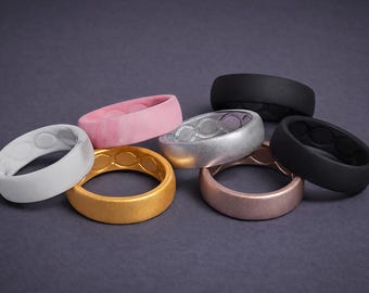 Ladies Internal Groove Silicone Wedding Band Rings - Flexible Rubber Gym & Work Safe Ring