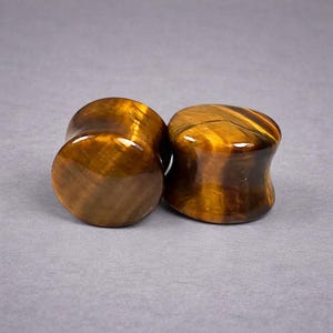 Dilatadores de Ojo de Tigre: Dilatadores de Piedra Natural de Doble Acampanado, Joyería para Dilatadores de Orejas, Acabado Pulido Suave imagen 2