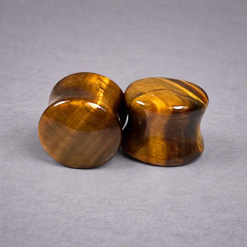 Dilatadores de Ojo de Tigre: Dilatadores de Piedra Natural de Doble Acampanado, Joyería para Dilatadores de Orejas, Acabado Pulido Suave imagen 2