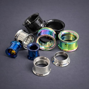 316L oortunnels van chirurgisch staal – extra gladde, dubbele flare-meters met schroefpassing – oorbrancards