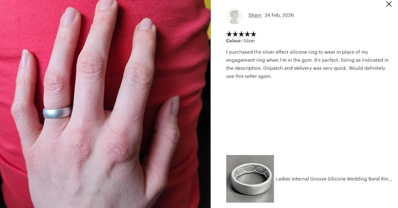 Ladies Internal Groove Silicone Wedding Band Rings - Flexible Rubber Gym & Work Safe Ring image 9