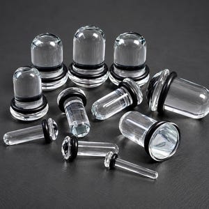 Glass Single Flare  Ear Stretching Dead Stretching Plugs | Clear Glass Gauges For Stretched Ears | Ear Lobe Stretchers | Flesh Tunnels