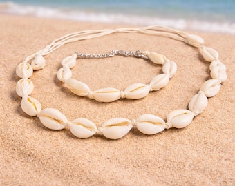 Collier ras de cou naturel en coquillages cauris, bracelet, chaîne de cheville | Bijoux bohèmes de plage