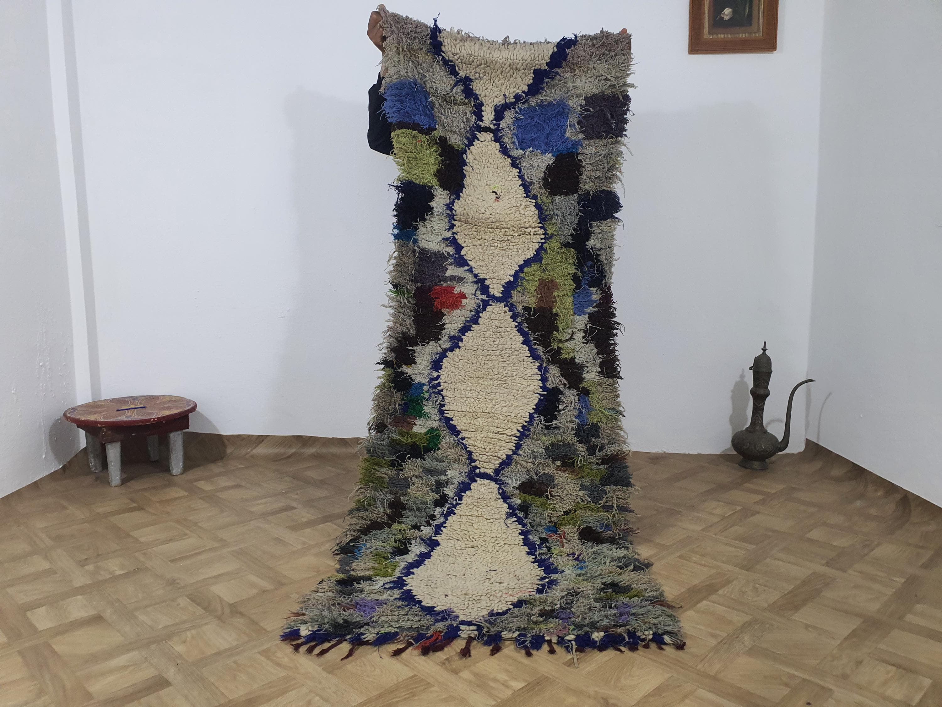 Handmade Moroccan Azilal Rug: Colorful Berber Carpet, 214x84 Cm - Etsy