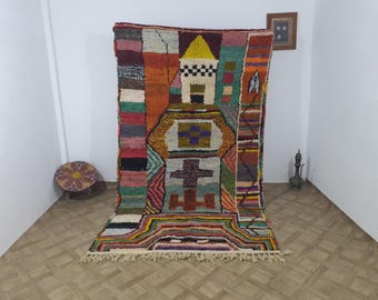 Tapete Berbere de Lã Feito à Mão: Tapete Marroquino Geométrico Colorido