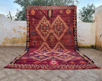 Vintage Moroccan Boujaad Rug – 1980s Berber Wool Carpet (6.1x10.1 FT)
