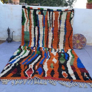 Unique Orange Moroccan rug- Funky Berber Rug -Custom Fabulous Boujaad,Amazing Multicolored Rug Moroccan Orange Rug- Rug for Livinge Room