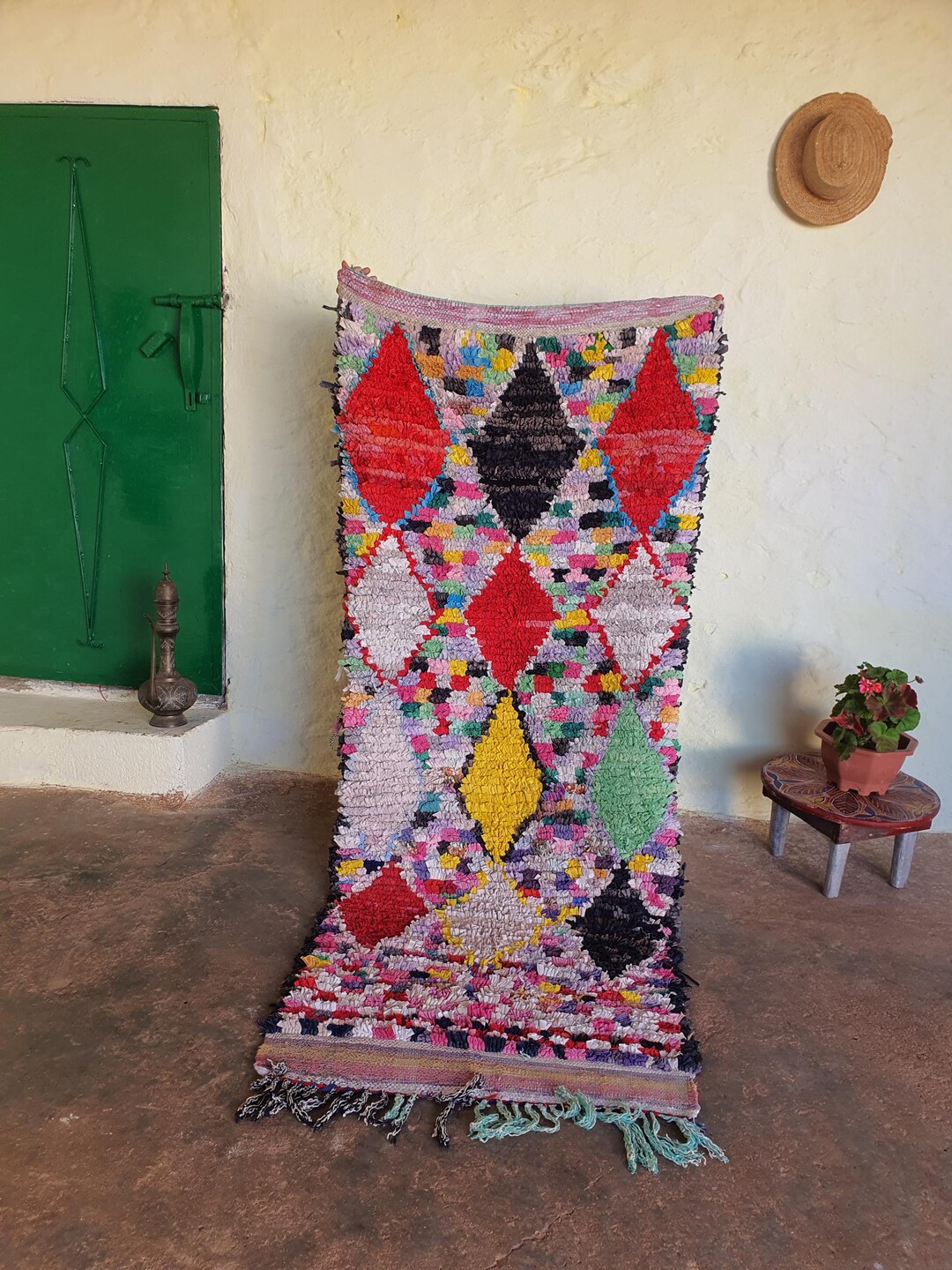 Handmade Moroccan Boucharouite Rug: Colorful Berber Wool Carpet ...