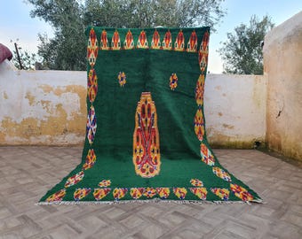 Handmade Green Moroccan Berber Rug – Emerald Wool Tribal Carpet (5.3x8.8 FT )