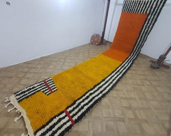 Handmade Beni Ourain Runner Rug: Moroccan Berber Wool Rug