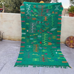 KILIM MOROCCAN RUG,Zanafi rug , Flat Area Rug,Green Rug, Custom Black Rug, Flatweave Kilim, Moroccan Rug, Black Rug, Plain Rug