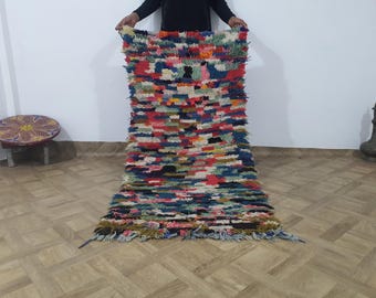 Handgemaakt boucherouite-tapijt: kleurrijk boho-berbertapijt (5,2 x 2,5 ft)