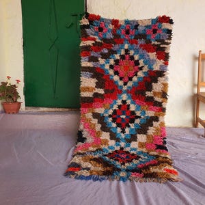 Old Boucherouite Moroccan Rug, Beni Ourain Rug, Azilal rug, Bright Colored Rug, Abstract Carpet, Handmade Rug, Bohemian Rug, Tapis Marocain