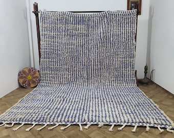 Handmade Moroccan Wool Rug: Custom Blue & White Berber Design