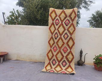 Handgemaakt boucherouite berbertapijt: kleurrijke boho loper (178 x 74 cm)