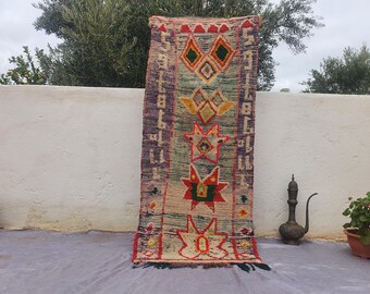 Handgemaakt boucherouite berber tapijt: kleurrijk boho-decor (173 x 76 cm)