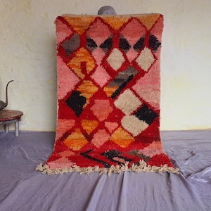 Boujaad Red Rug - Custom tapis Aera Rug - Moroccan Rug Hand Knotted - Tribal berber Rug -carpets all sizes - Abstract Multicolored Carpet