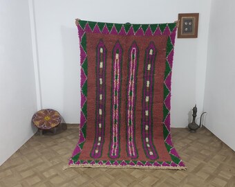 Tappeto marocchino color malva fatto a mano: corridore in lana a scacchi