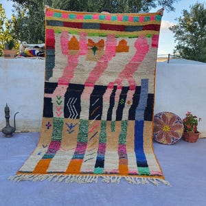 Boujaad Living Room Rug -Handmade Rug For Bedroom Home Decor - Custom Rug Style Mat - Boujaad Rose Carpet-Authentic Moroccan Blue Rug