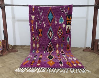 Handmade Mauve Moroccan Rug: Authentic Berber Style, Wool Bni Ourain Carpet