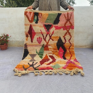 Multicolored Boujaad Bedroom Rug -Amazing Multicolored Rug- Handmade Pinky Berber Rug Carpet for Home Decor, Style Area Rug Living Room