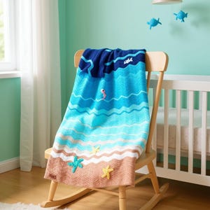 Crochet Baby Blanket Ocean Theme – Handmade Baby Shower Gift – Soft Cotton Newborn Blanket 80x100 cm