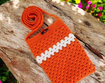 Bolso bandolera de hilo de algodón tejido a crochet, funda para teléfono, cartera para mujer