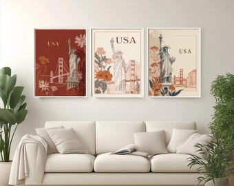 Póster de viaje de EE. UU., diseño corporal, impresión de arte lineal moderno de EE. UU., decoración de pared de EE. UU., regalo de EE. UU., decoración bohemia del Gran Cañón.