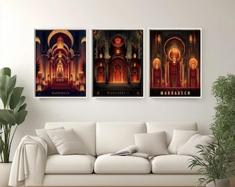 Art Deco Marrakech Medina Poster: Moroccan Travel Wall Art