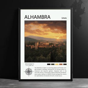 Alhambra Spain Travel Poster: Granada Castle Wall Art