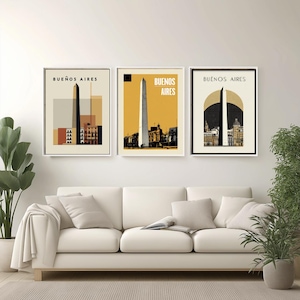 Minimalist Travel Poster Of Buenos Aires Argentina With Obelisco And La Boca In Stylish Modern Design Perfect Wall Art For Home Or Office