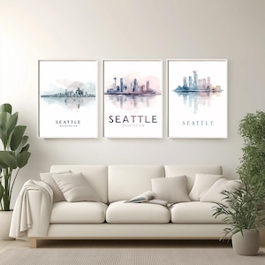 Seattle Washington Poster Washington City Art USA Metro Print Travel Wall Decor Watercolor Design