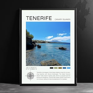 Póster de viaje de Tenerife, Islas Canarias, decoración del océano Atlántico, Monte Teide, ilustración, regalo de pared, decoración de habitación, impresión de viaje a España, regalo artístico