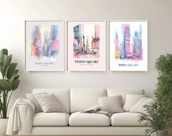 Aquarell Times Square Print: Minimalistische Neon City Kunst